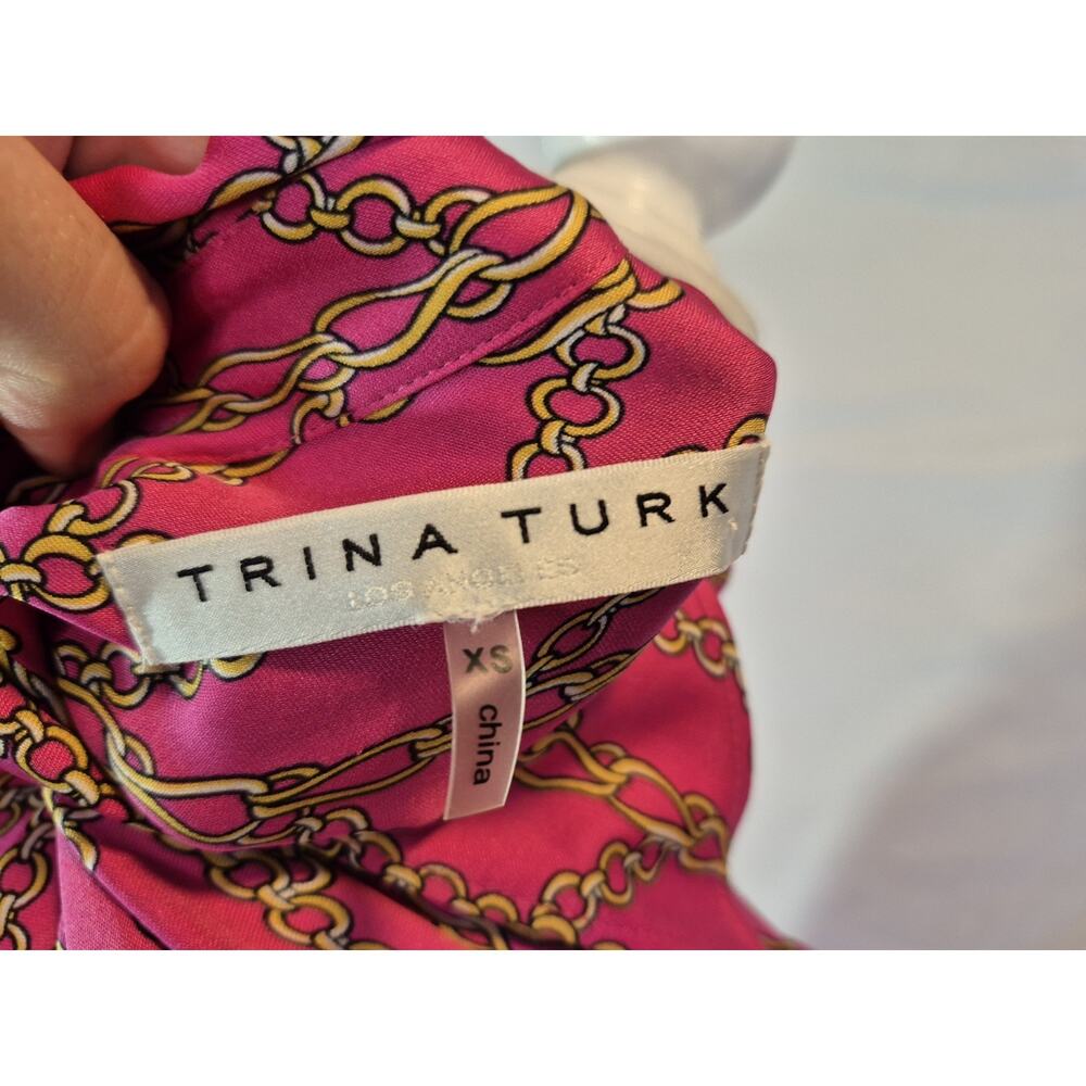 Sold! New Trina Turk Womens Silk Blend Pink Gold Chain Button Up Top Blouse XS